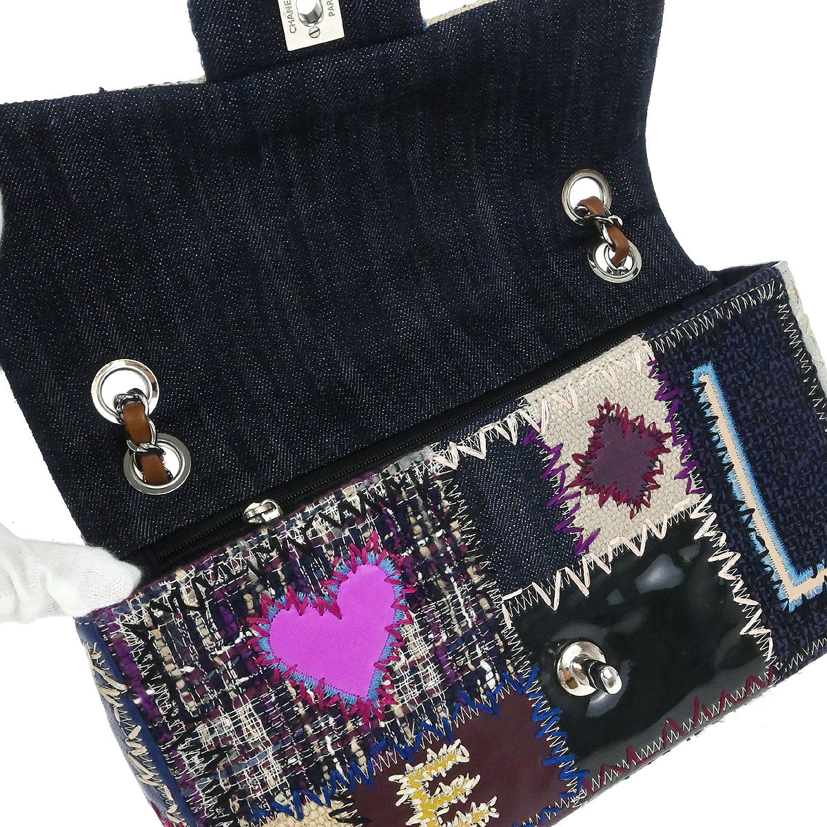 Chanel 2012 Navy Beige Tweed Patchwork Shoulder Bag