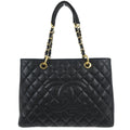 Chanel 2014 Black Caviar Grand Shopping Tote GST Chain Handbag