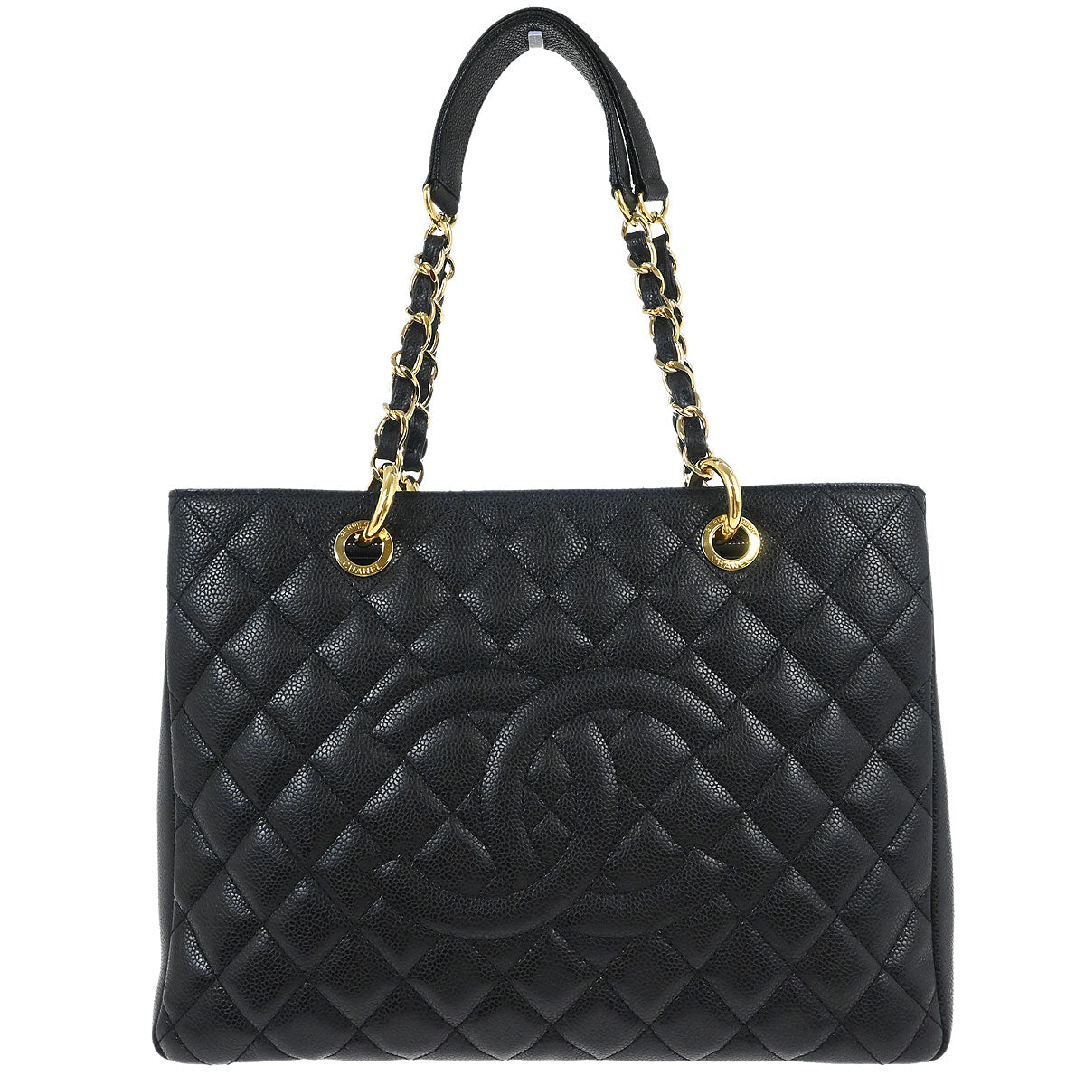 Chanel 2014 Black Caviar Grand Shopping Tote GST Chain Handbag