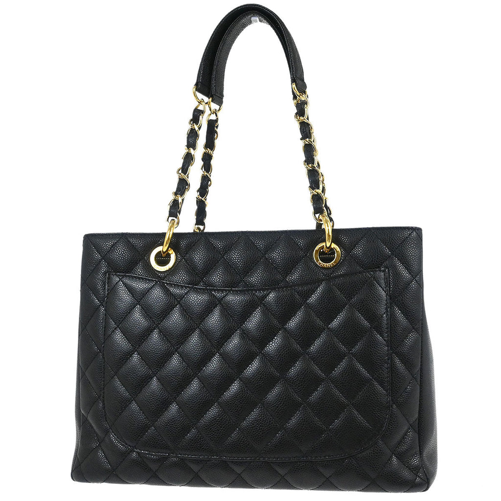 Chanel 2014 Black Caviar Grand Shopping Tote GST Chain Handbag