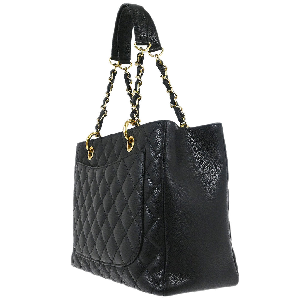 Chanel 2014 Black Caviar Grand Shopping Tote GST Chain Handbag