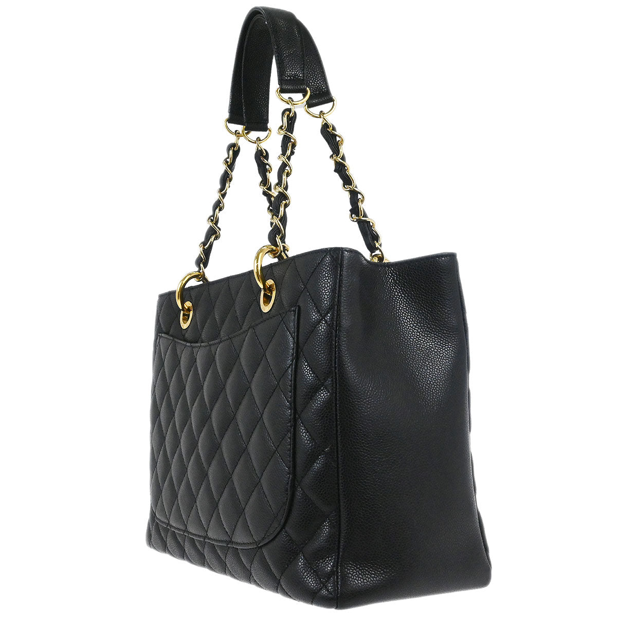 Chanel 2014 Black Caviar Grand Shopping Tote GST Chain Handbag