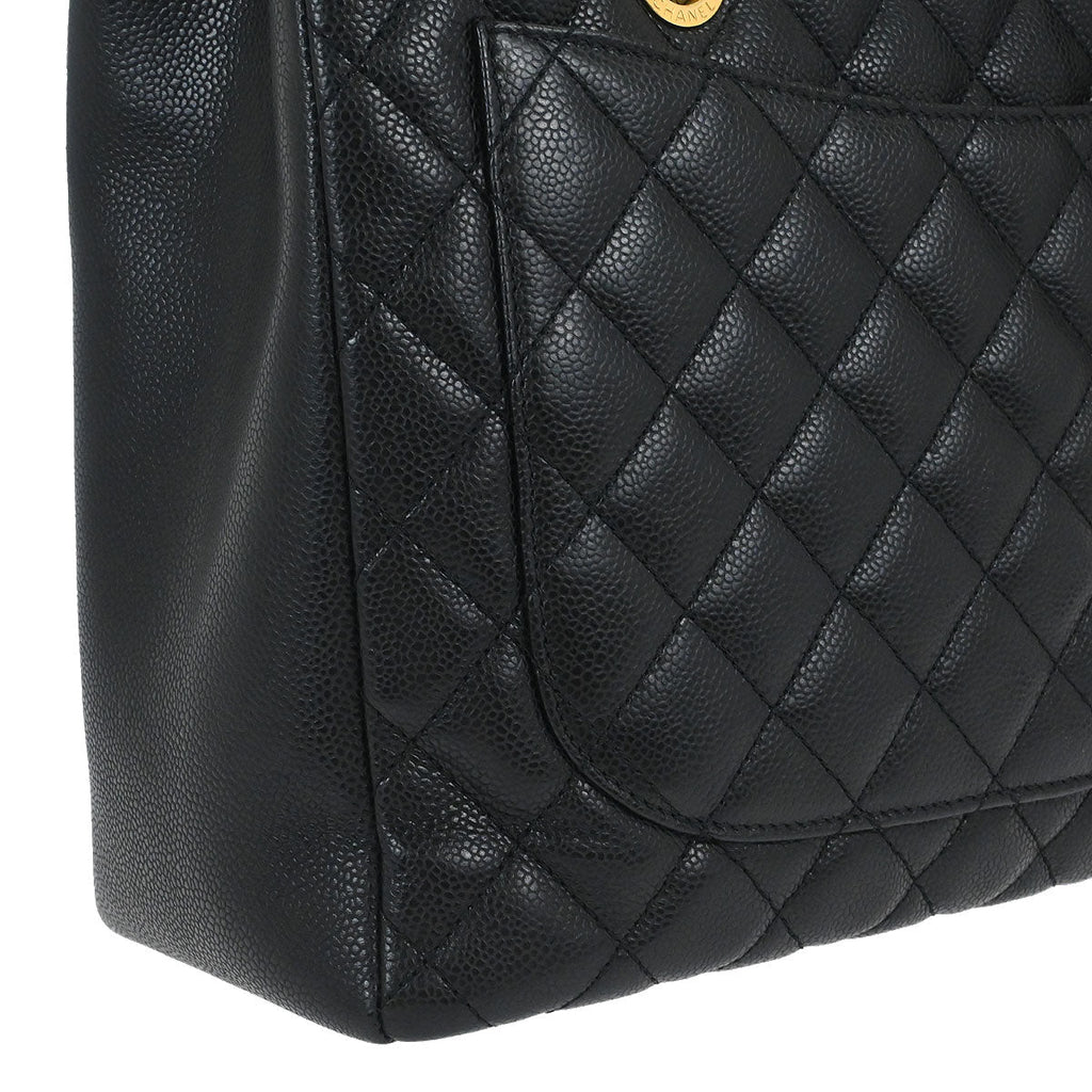 Chanel 2014 Black Caviar Grand Shopping Tote GST Chain Handbag