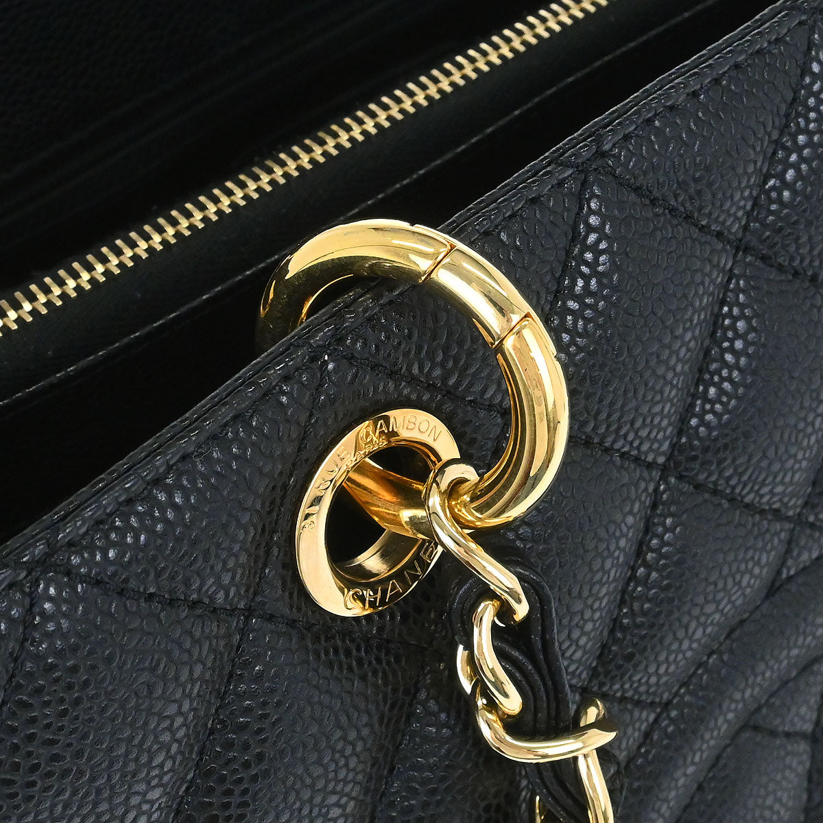 Chanel 2014 Black Caviar Grand Shopping Tote GST Chain Handbag