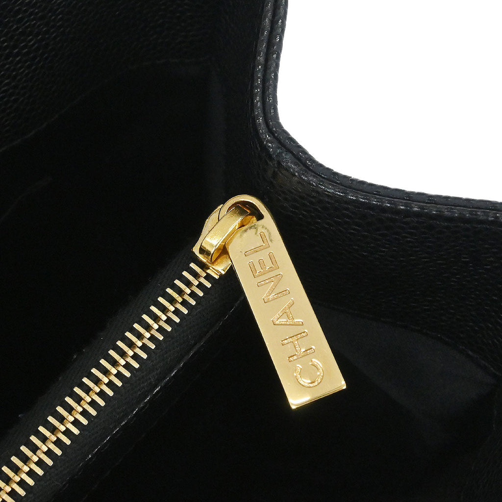Chanel 2014 Black Caviar Grand Shopping Tote GST Chain Handbag