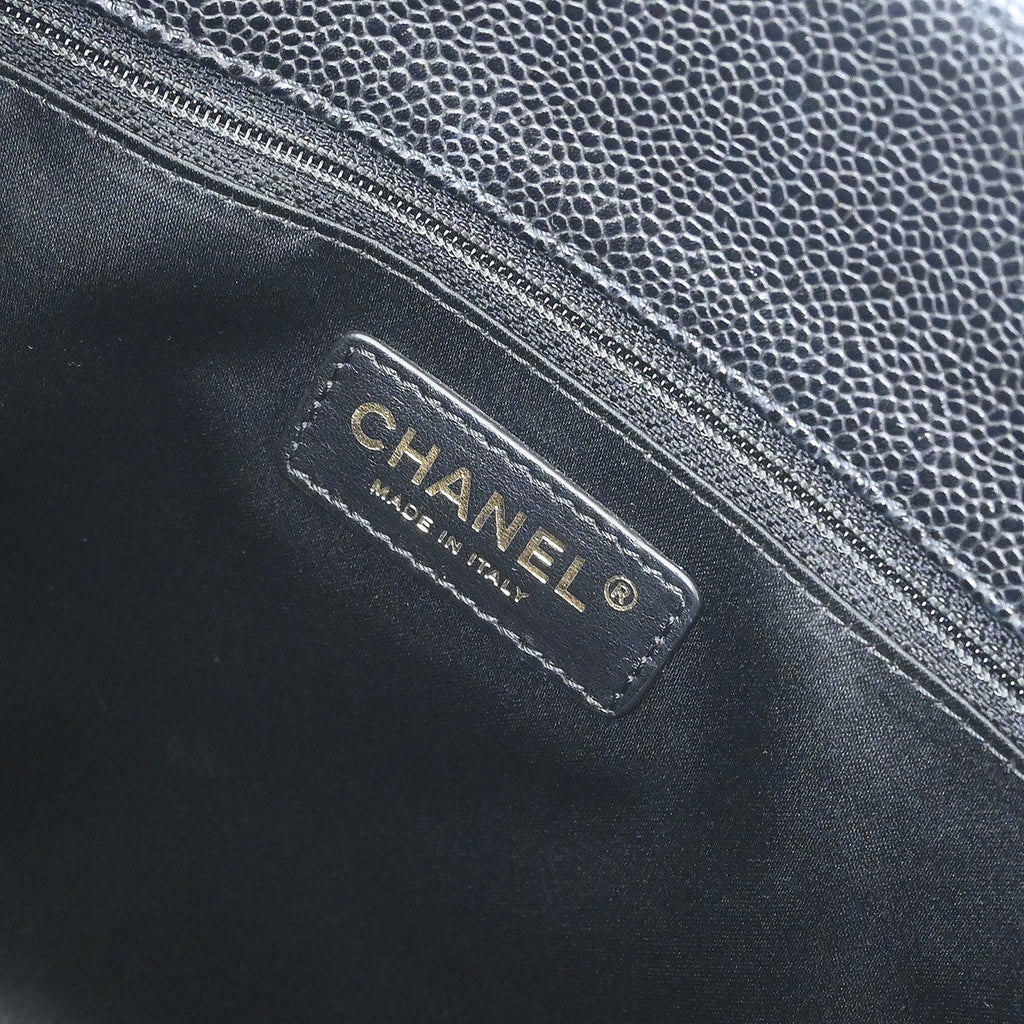 Chanel 2014 Black Caviar Grand Shopping Tote GST Chain Handbag