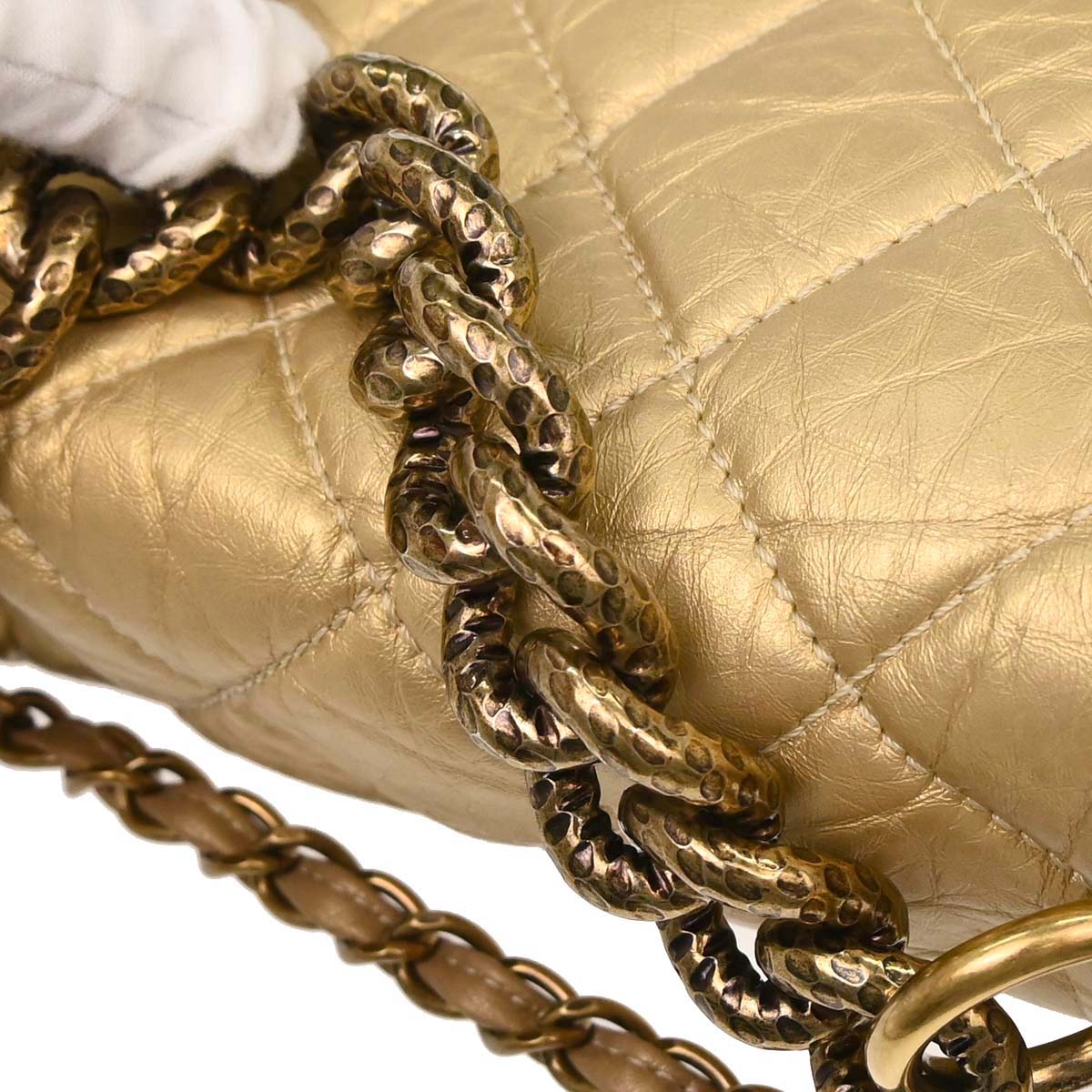 Chanel 2012 Metallic Gold Calfskin Pondicherry Flap 2way Shoulder Handbag