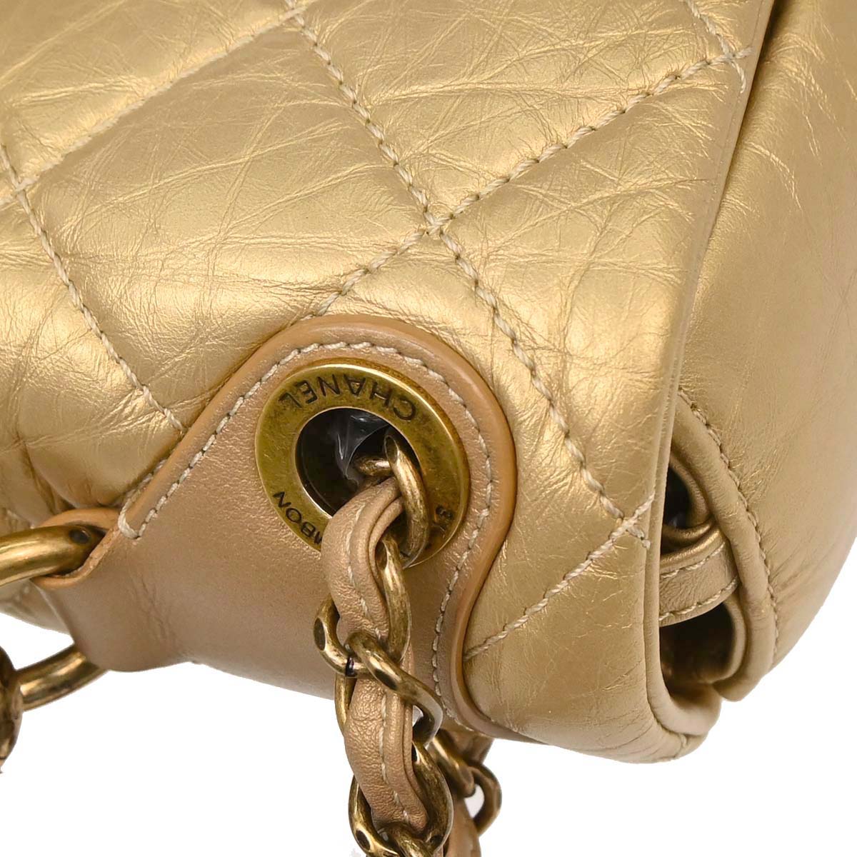 Chanel 2012 Metallic Gold Calfskin Pondicherry Flap 2way Shoulder Handbag
