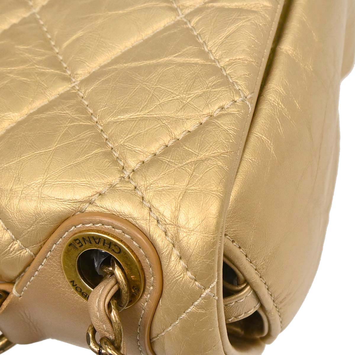 Chanel 2012 Metallic Gold Calfskin Pondicherry Flap 2way Shoulder Handbag