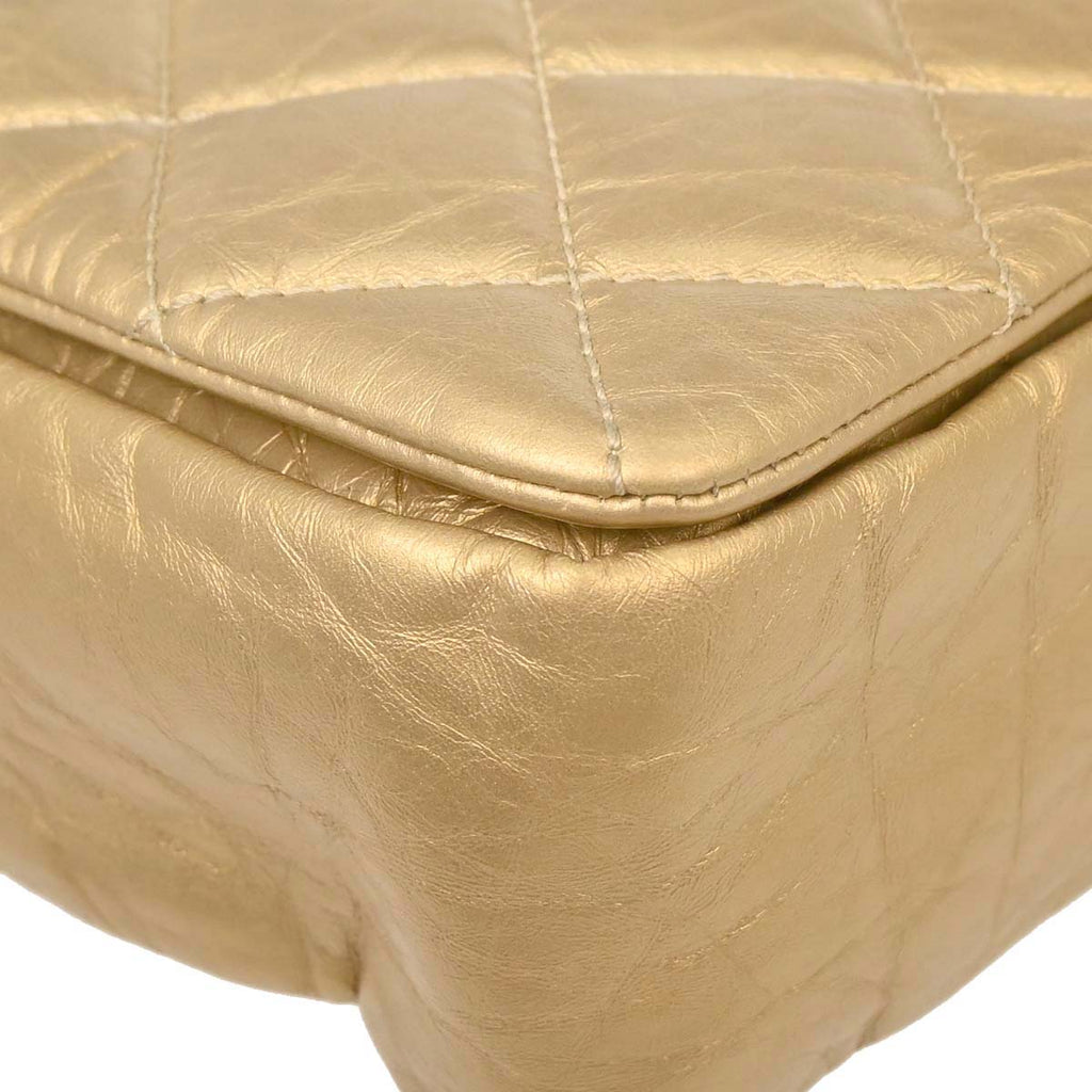 Chanel 2012 Metallic Gold Calfskin Pondicherry Flap 2way Shoulder Handbag