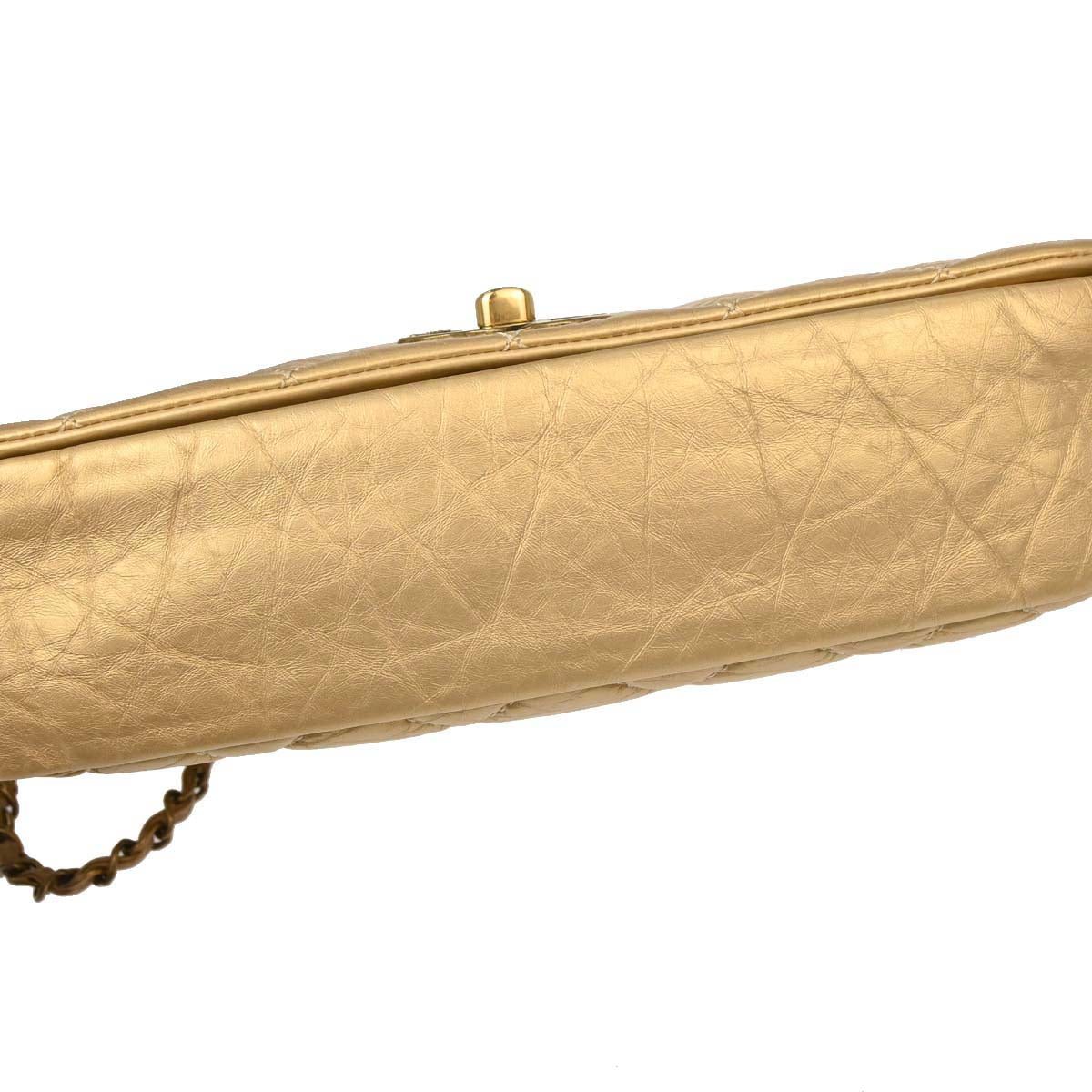 Chanel 2012 Metallic Gold Calfskin Pondicherry Flap 2way Shoulder Handbag
