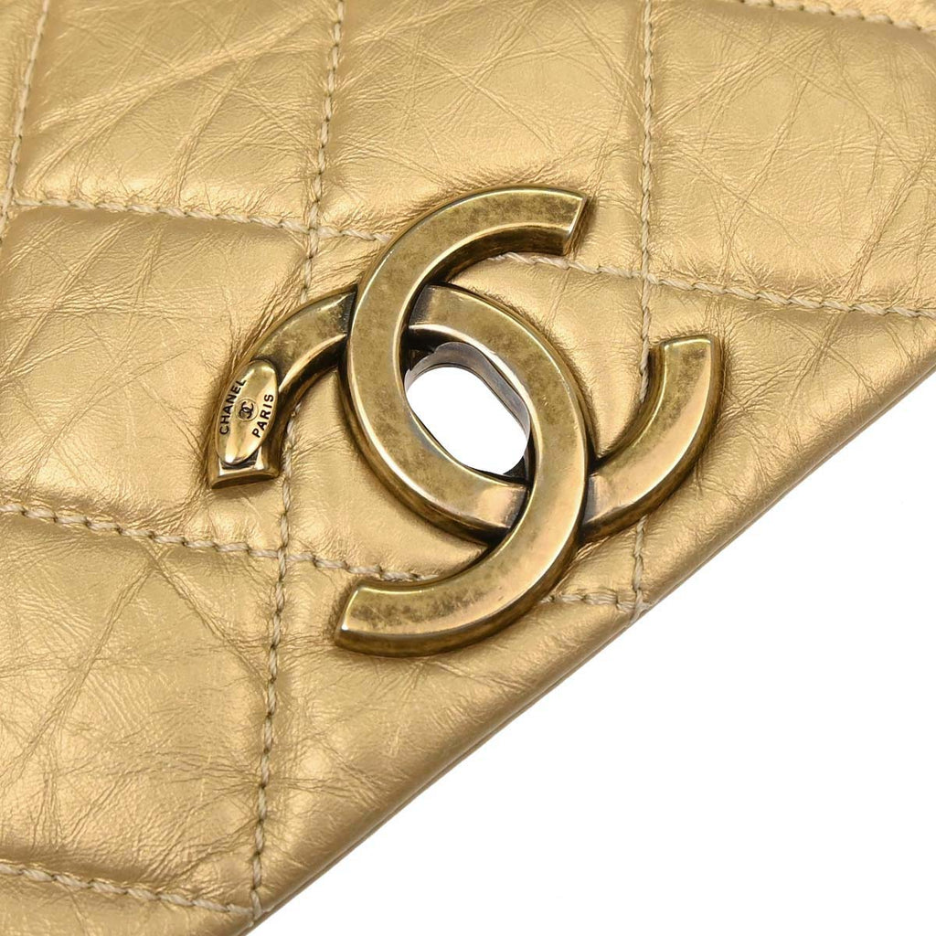 Chanel 2012 Metallic Gold Calfskin Pondicherry Flap 2way Shoulder Handbag