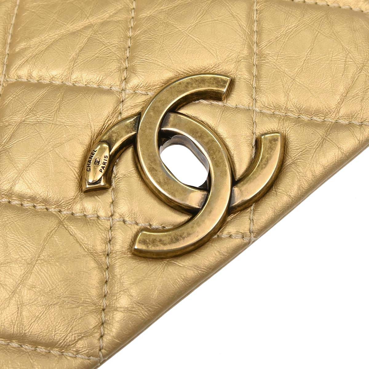 Chanel 2012 Metallic Gold Calfskin Pondicherry Flap 2way Shoulder Handbag