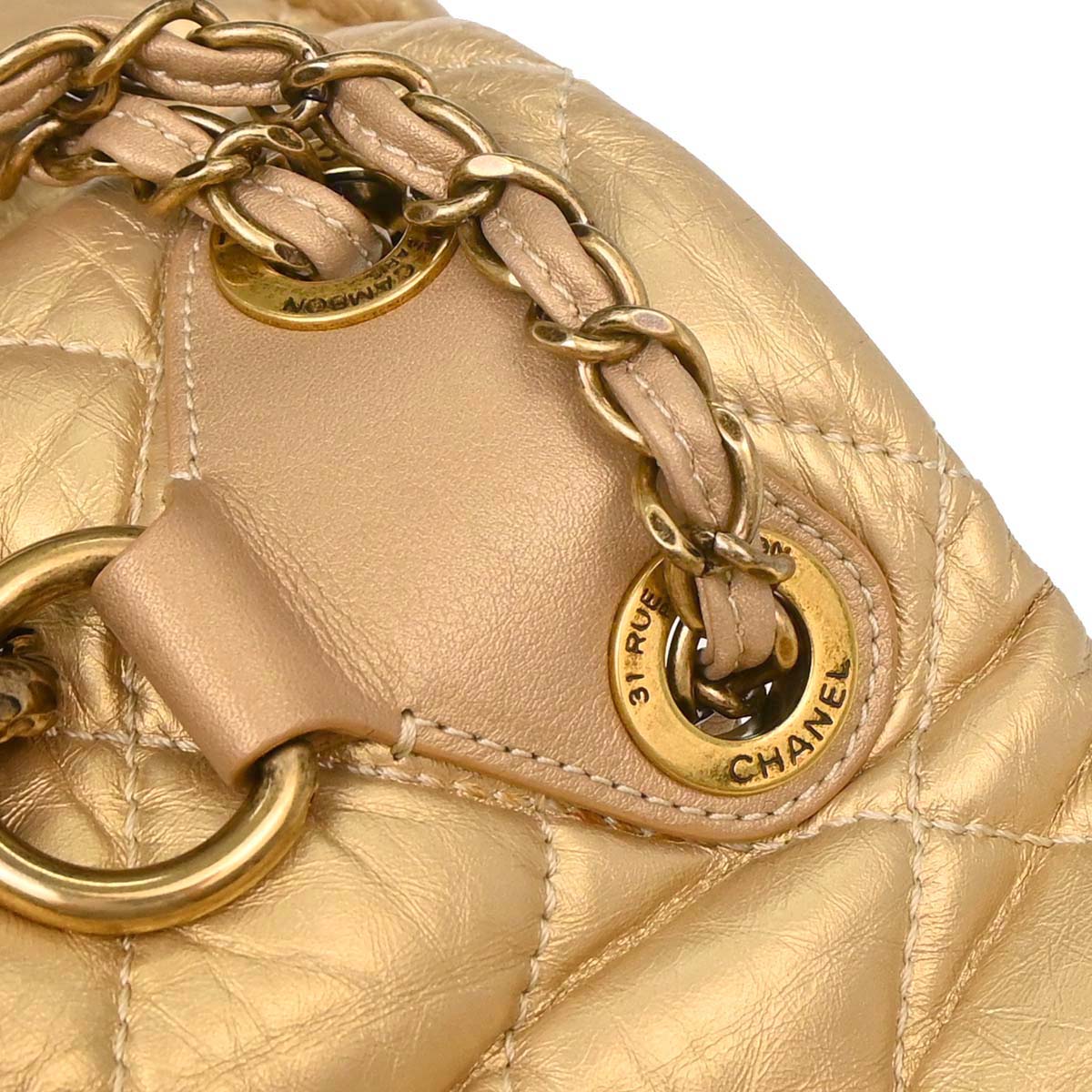 Chanel 2012 Metallic Gold Calfskin Pondicherry Flap 2way Shoulder Handbag