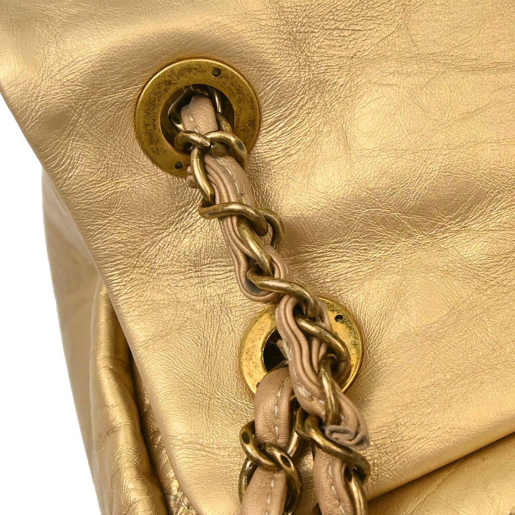 Chanel 2012 Metallic Gold Calfskin Pondicherry Flap 2way Shoulder Handbag