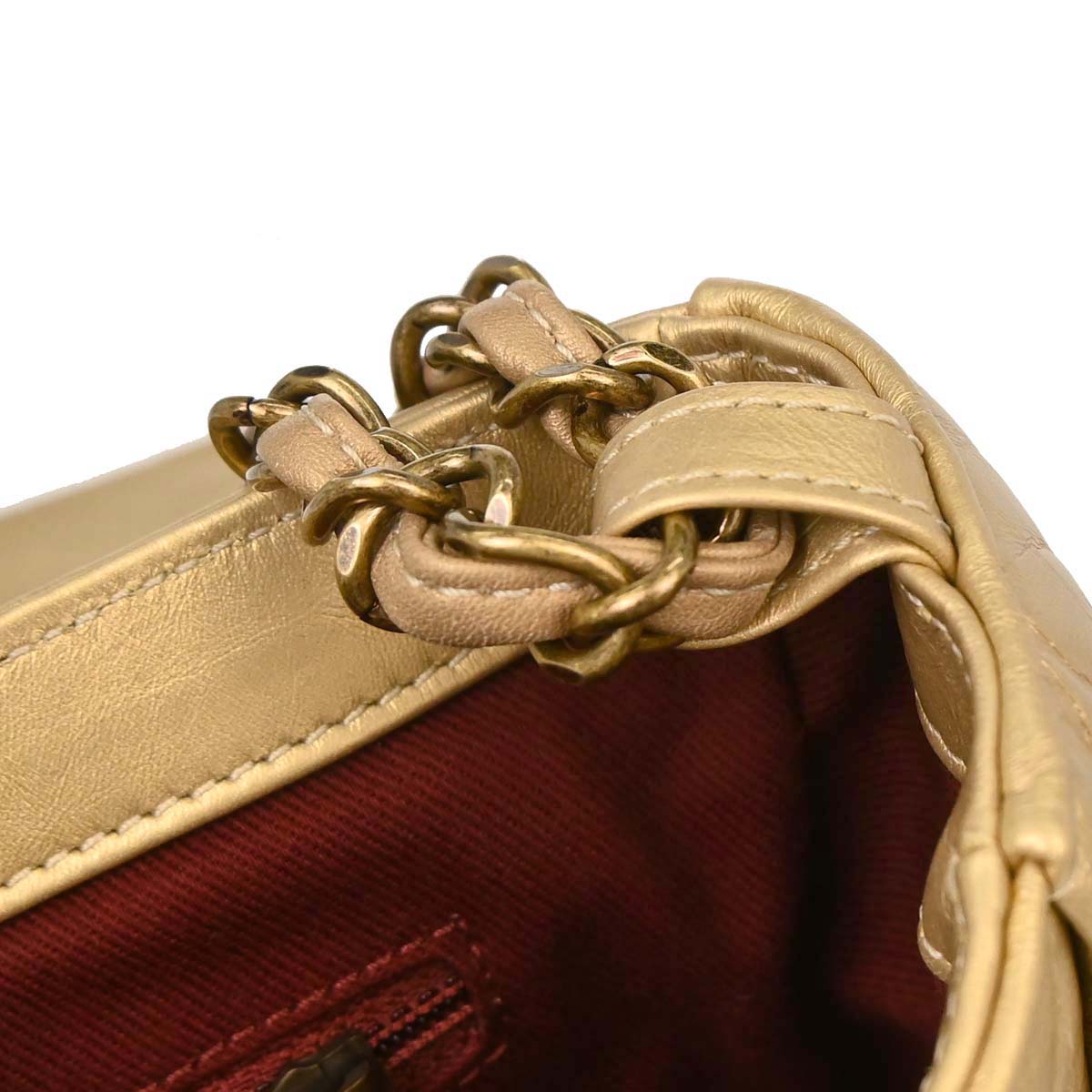 Chanel 2012 Metallic Gold Calfskin Pondicherry Flap 2way Shoulder Handbag