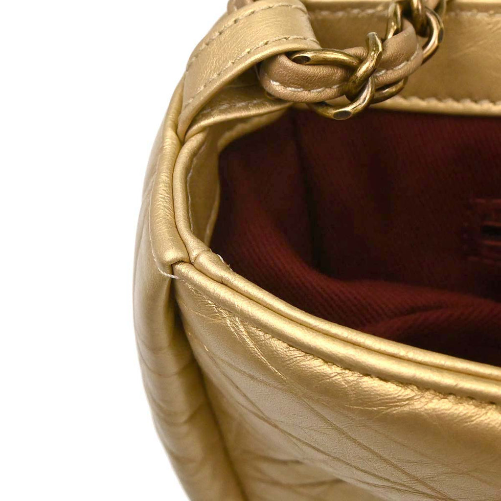 Chanel 2012 Metallic Gold Calfskin Pondicherry Flap 2way Shoulder Handbag
