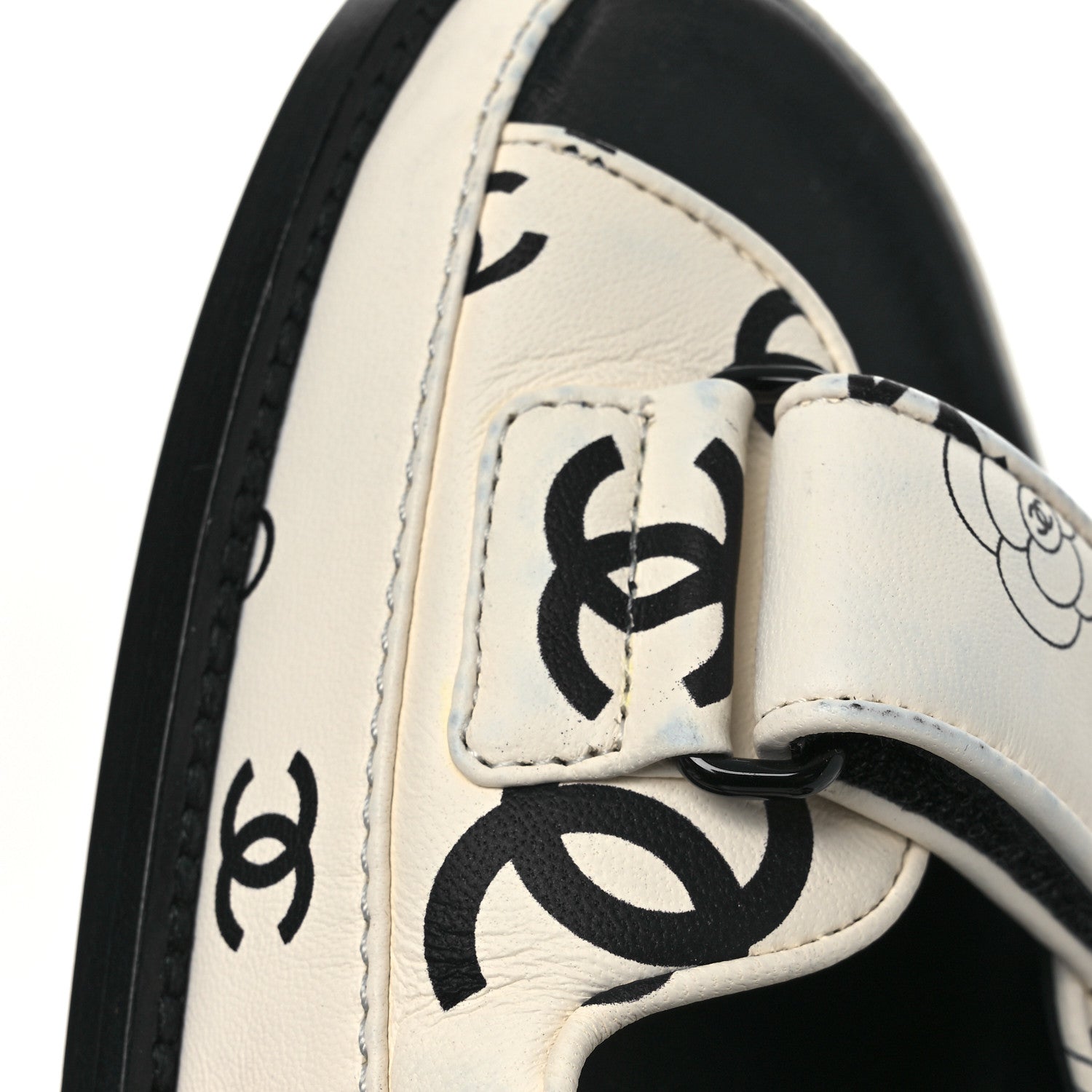 Lambskin Printed CC Velcro Dad Sandals 37.5 White Black