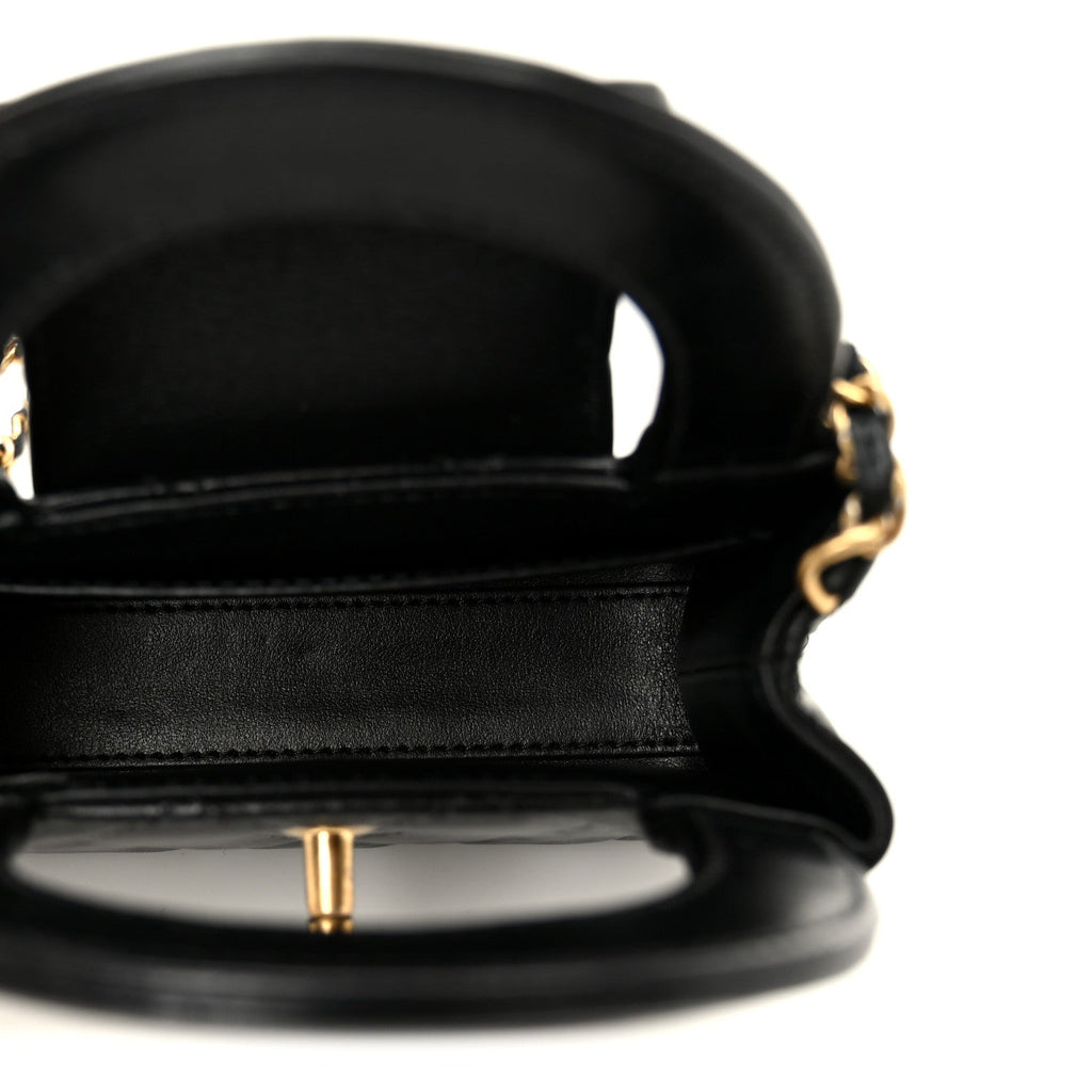 Chanel Shiny Aged Calfskin Quilted Mini Nano Kelly Shopper Black