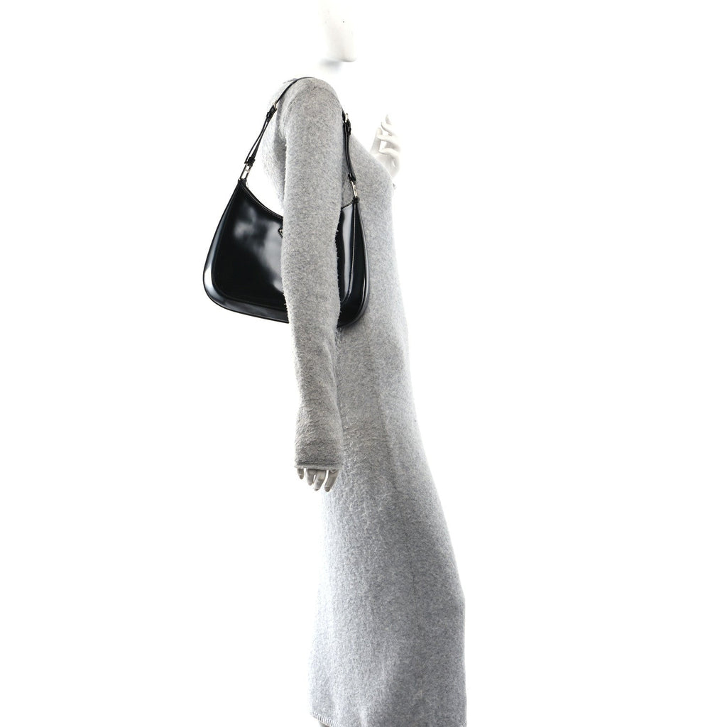 Prada Spazzolato Large Cleo Adjustable Strap Shoulder Bag Black