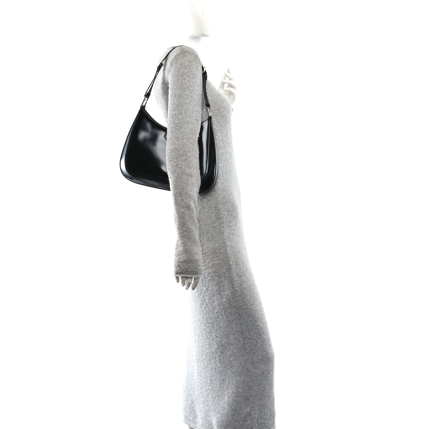 Prada Spazzolato Large Cleo Adjustable Strap Shoulder Bag Black