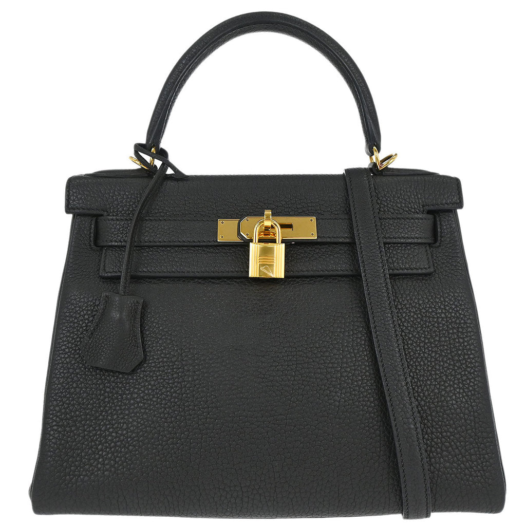 Hermes Black Togo Kelly 28 Retourne 2way Shoulder Handbag