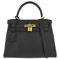 Hermes Black Togo Kelly 28 Retourne 2way Shoulder Handbag