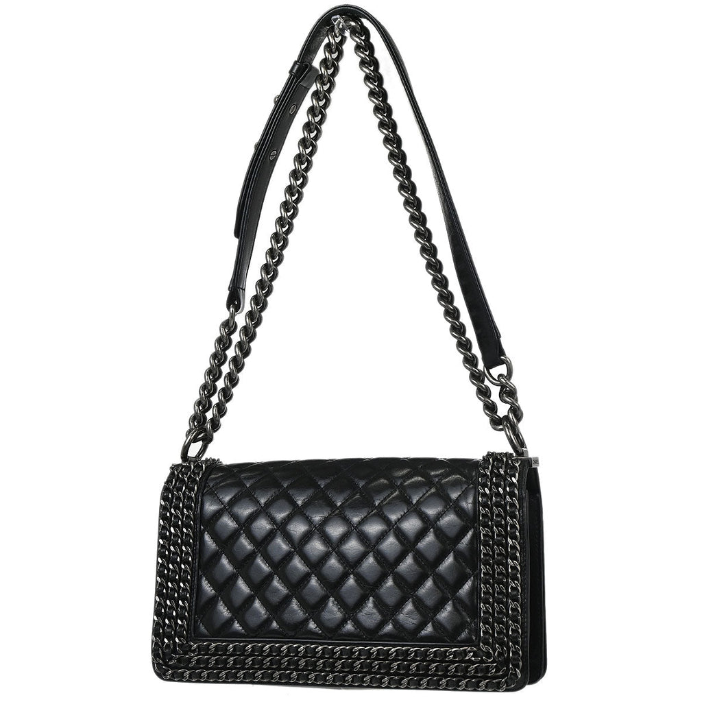 Boy Chanel 2016-2017 Black Calfskin Medium Chain Shoulder Bag