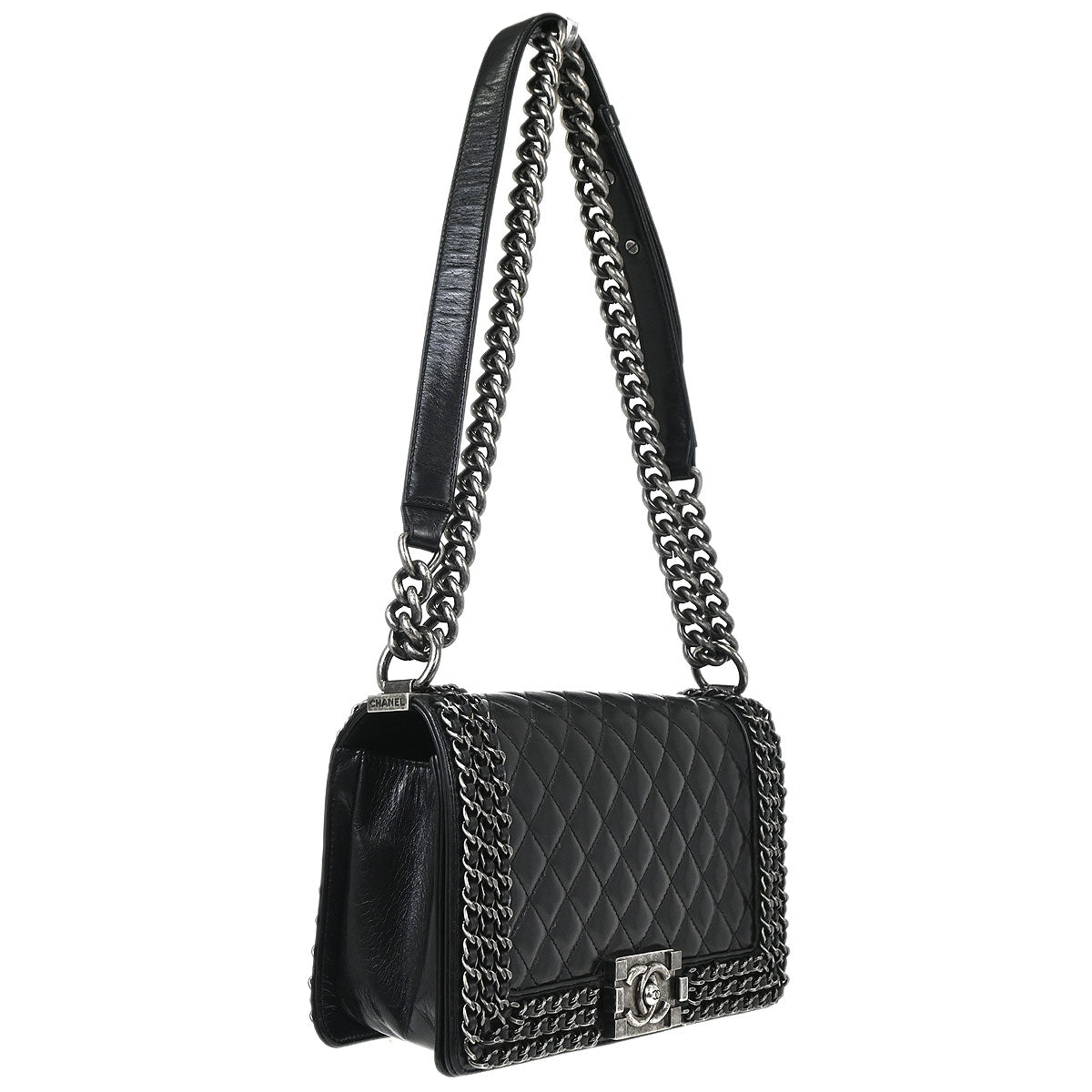 Boy Chanel 2016-2017 Black Calfskin Medium Chain Shoulder Bag