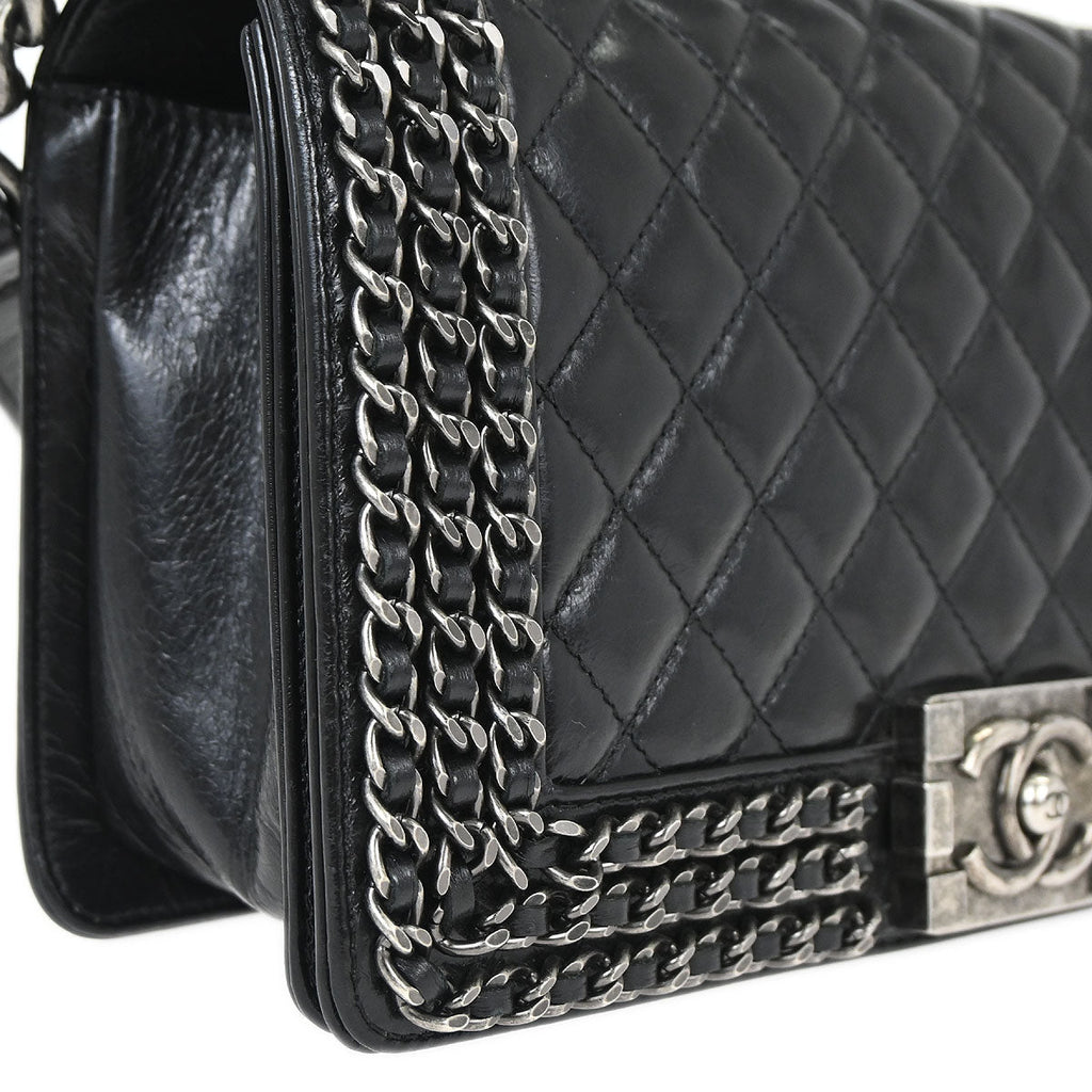 Boy Chanel 2016-2017 Black Calfskin Medium Chain Shoulder Bag