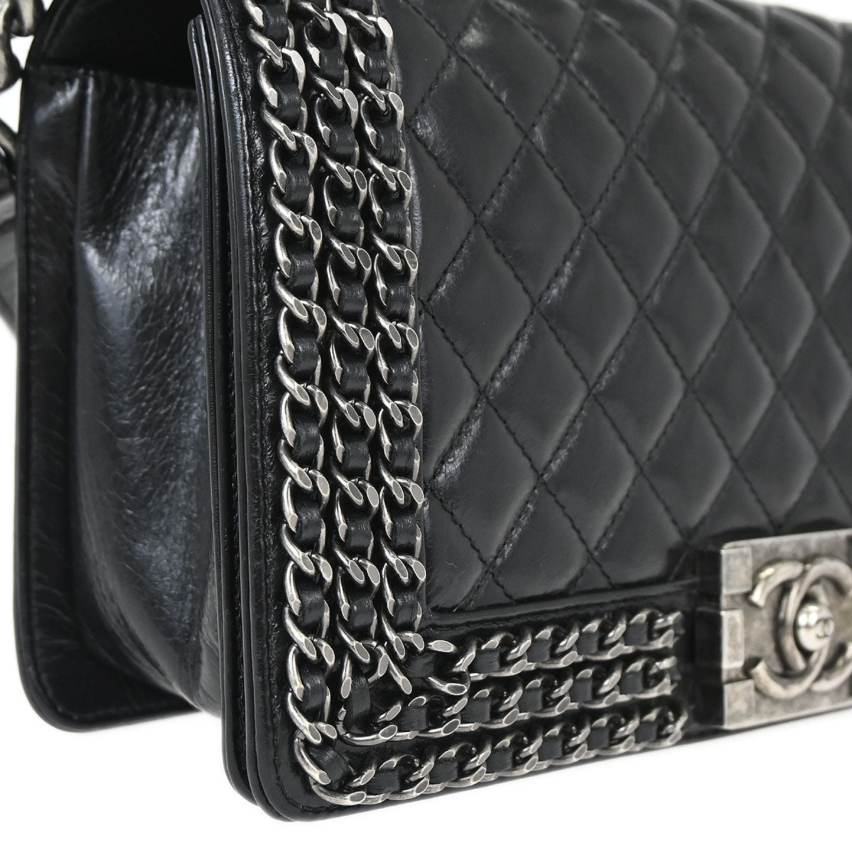 Boy Chanel 2016-2017 Black Calfskin Medium Chain Shoulder Bag