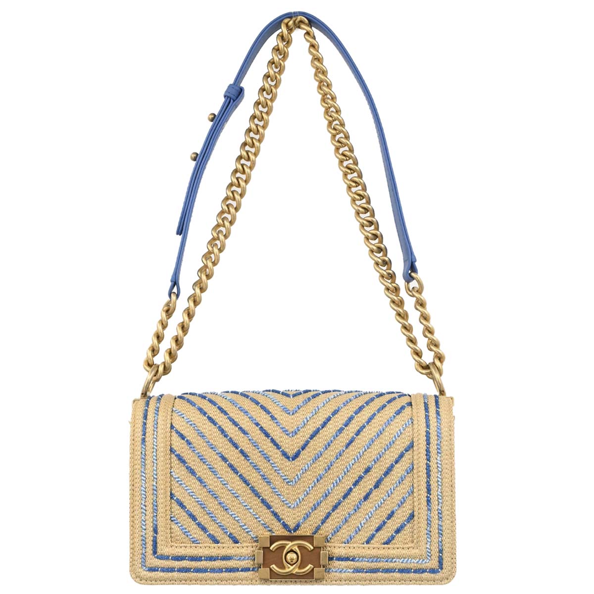 Boy Chanel 2019 Beige Mixed Fibers Medium Chain Shoulder Bag