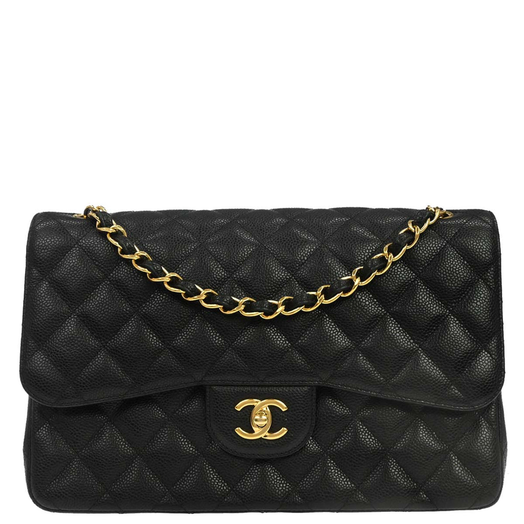 Chanel 2017 Black Caviar Jumbo Classic Double Flap Shoulder Bag