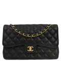 Chanel 2017 Black Caviar Jumbo Classic Double Flap Shoulder Bag