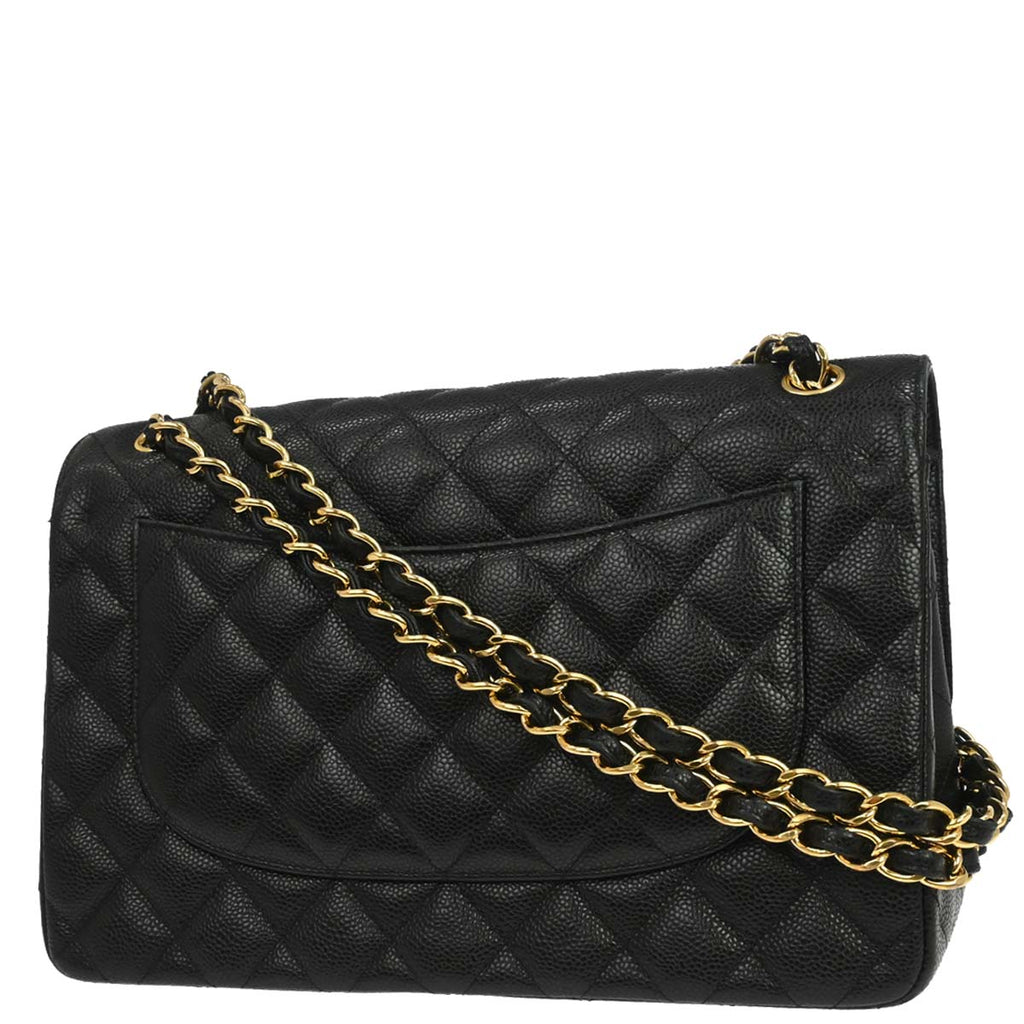 Chanel 2017 Black Caviar Jumbo Classic Double Flap Shoulder Bag