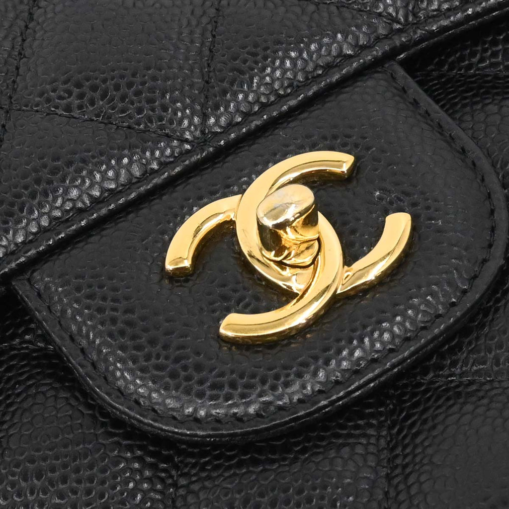 Chanel 2017 Black Caviar Jumbo Classic Double Flap Shoulder Bag