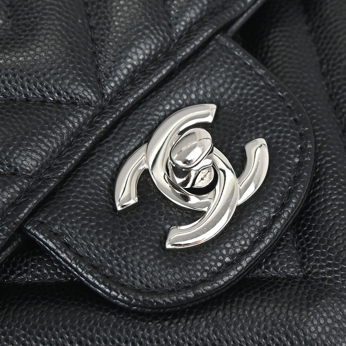 Chanel 2016-2017 Black Caviar Skin Chevron Medium Classic Double Flap Shoulder Bag