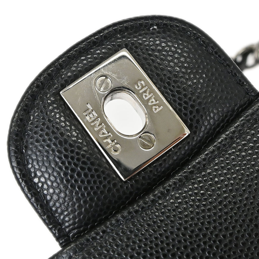 Chanel 2016-2017 Black Caviar Skin Chevron Medium Classic Double Flap Shoulder Bag
