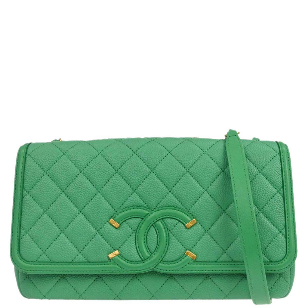 Chanel 2017 Green Caviar Filigree Flap Bag Shoulder Bag