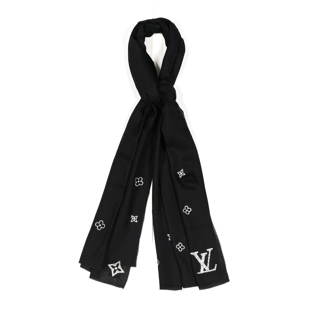 Louis Vuitton Cashmere Swarovski Crystal Monte Carlo Stole Black