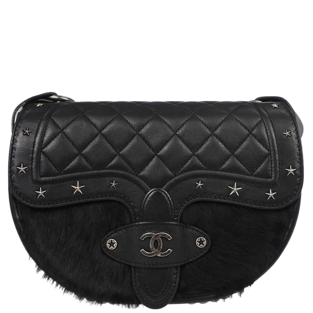 Chanel 2014 Brown Calfskin Pony Hair Paris-Dallas Saddle Shoulder Bag