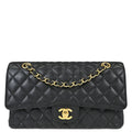Chanel 2018-2019 Black Caviar Skin Medium Classic Double Flap Shoulder Bag