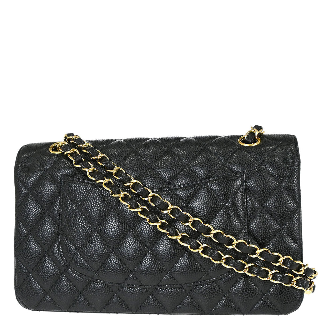 Chanel 2018-2019 Black Caviar Skin Medium Classic Double Flap Shoulder Bag