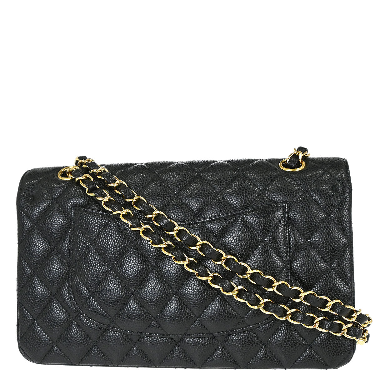 Chanel 2018-2019 Black Caviar Skin Medium Classic Double Flap Shoulder Bag