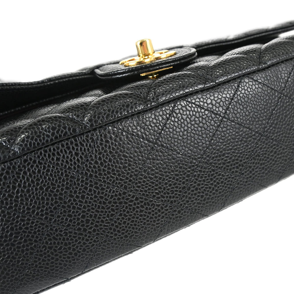 Chanel 2018-2019 Black Caviar Skin Medium Classic Double Flap Shoulder Bag