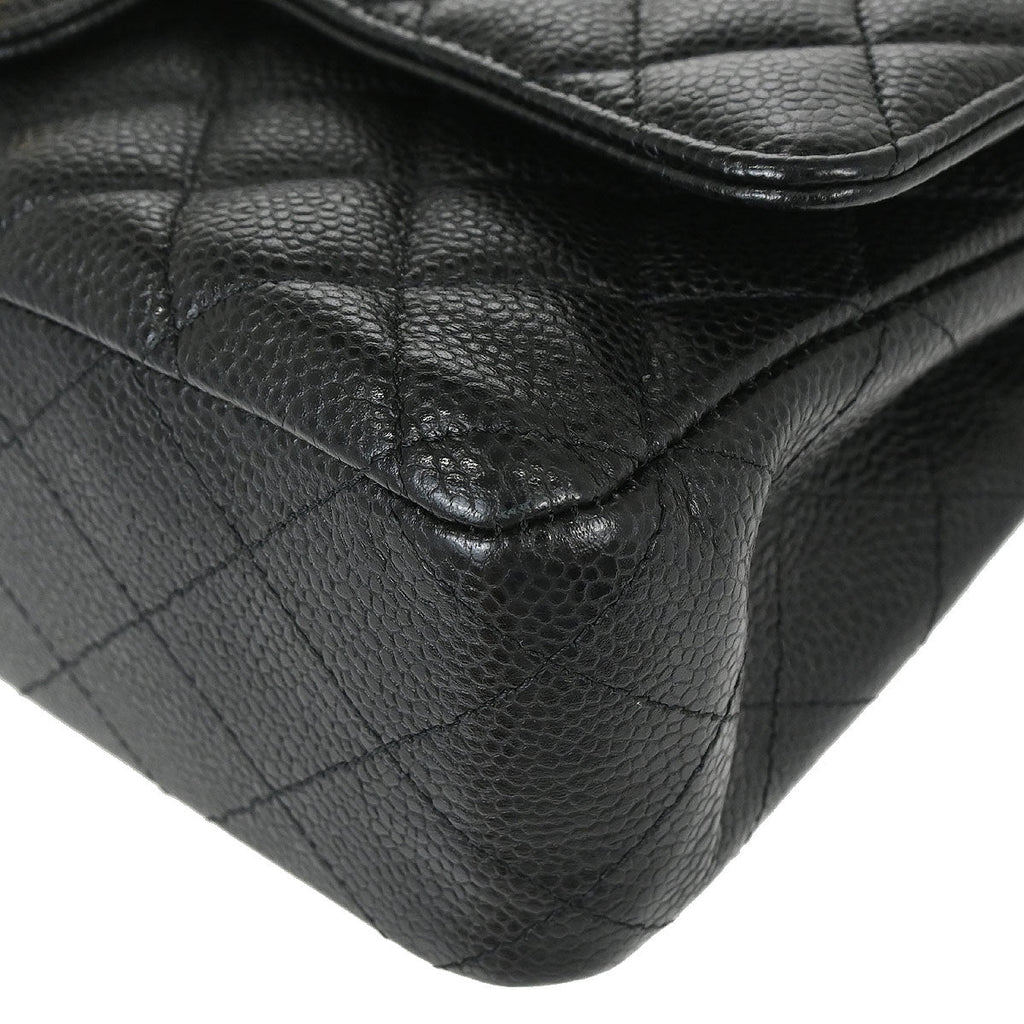 Chanel 2018-2019 Black Caviar Skin Medium Classic Double Flap Shoulder Bag