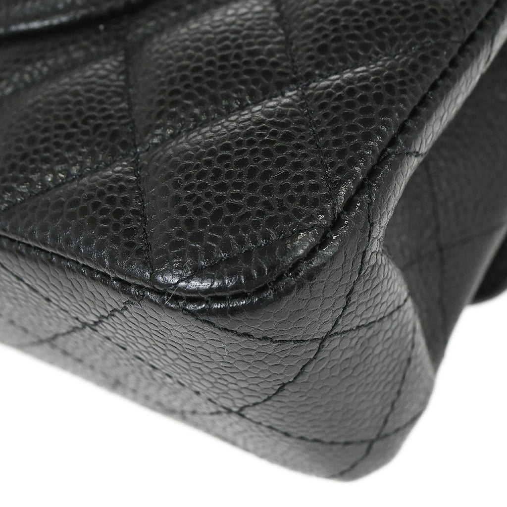 Chanel 2018-2019 Black Caviar Skin Medium Classic Double Flap Shoulder Bag