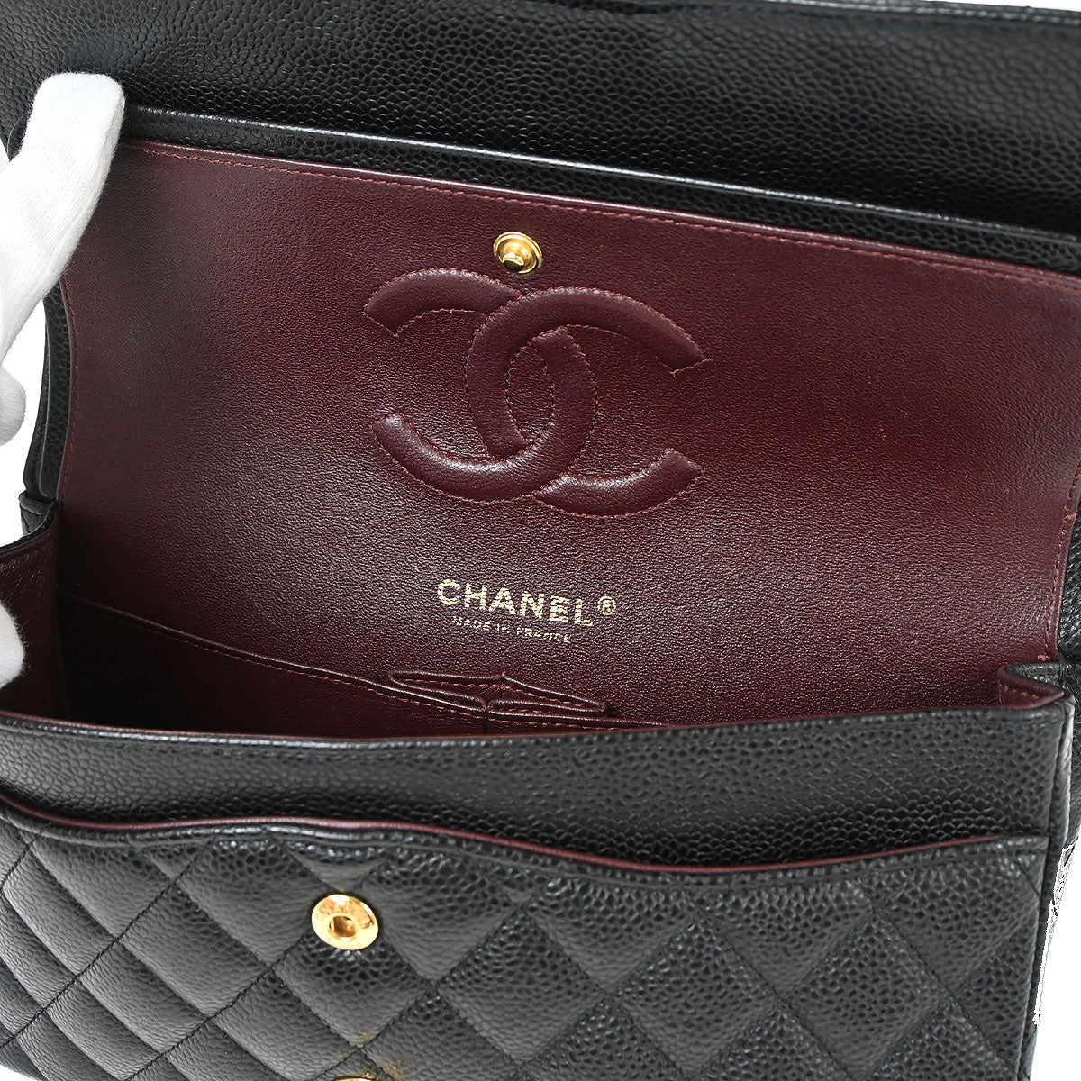 Chanel 2018-2019 Black Caviar Skin Medium Classic Double Flap Shoulder Bag