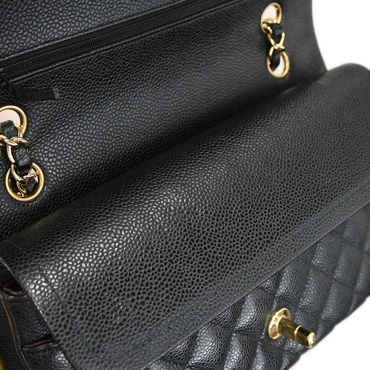 Chanel 2018-2019 Black Caviar Skin Medium Classic Double Flap Shoulder Bag