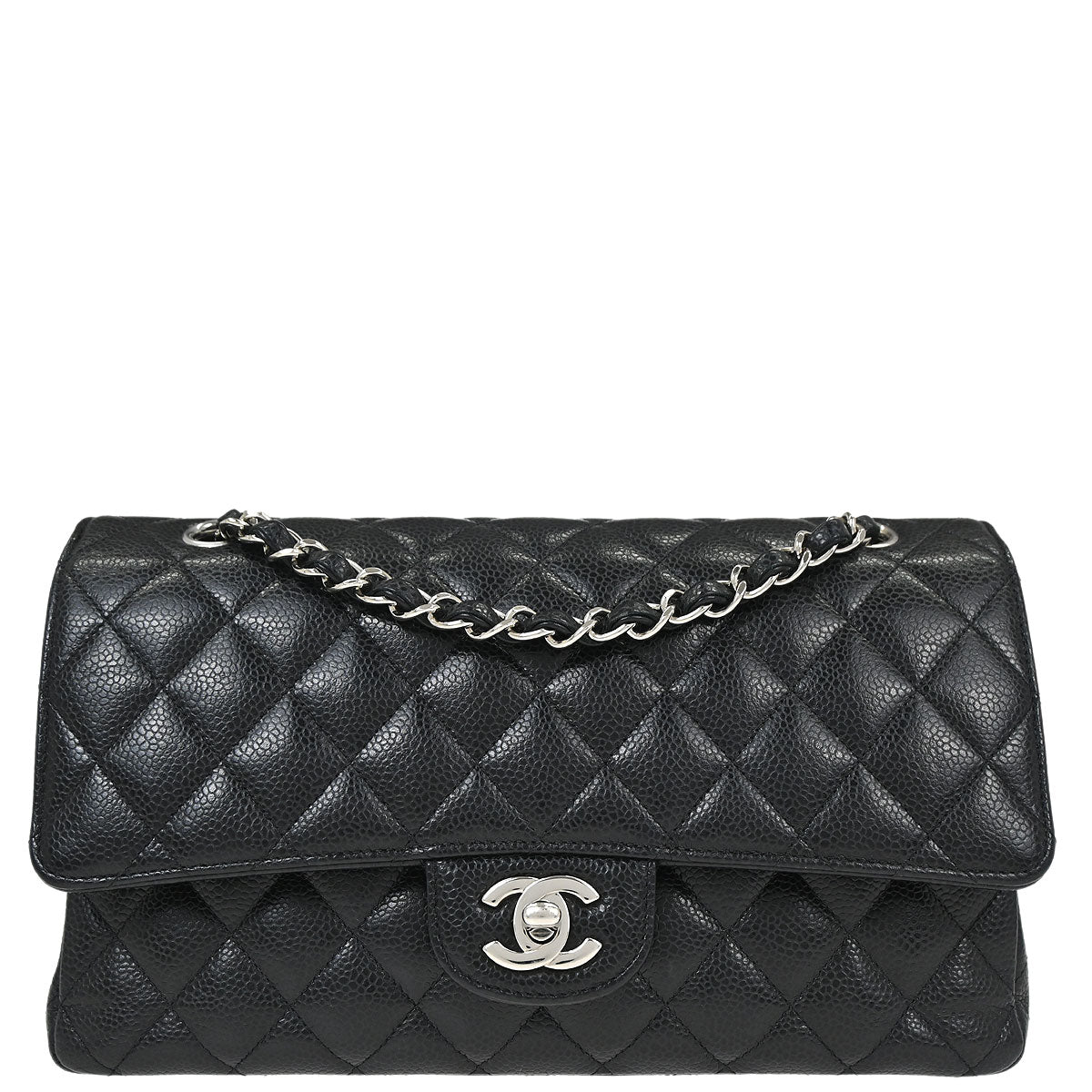 Chanel 2019 Black Caviar Skin Medium Classic Double Flap Shoulder Bag